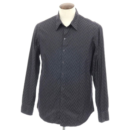 【中古】アルマーニ コレッツォーニ ARMANI COLLEZIONI コットン ヘリンボーン ジャカード レギュラーカラー カジュアルシャツ ダークグレーxブラック【サイズXL】【 状態ランクC 】【 メンズ 】