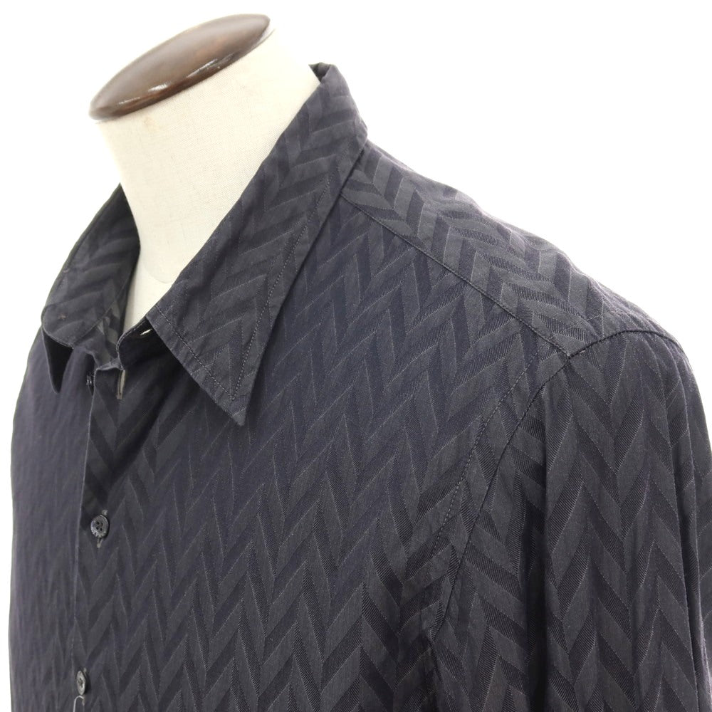 【中古】アルマーニ コレッツォーニ ARMANI COLLEZIONI コットン ヘリンボーン ジャカード レギュラーカラー カジュアルシャツ ダークグレーxブラック【サイズXL】【 状態ランクC 】【 メンズ 】