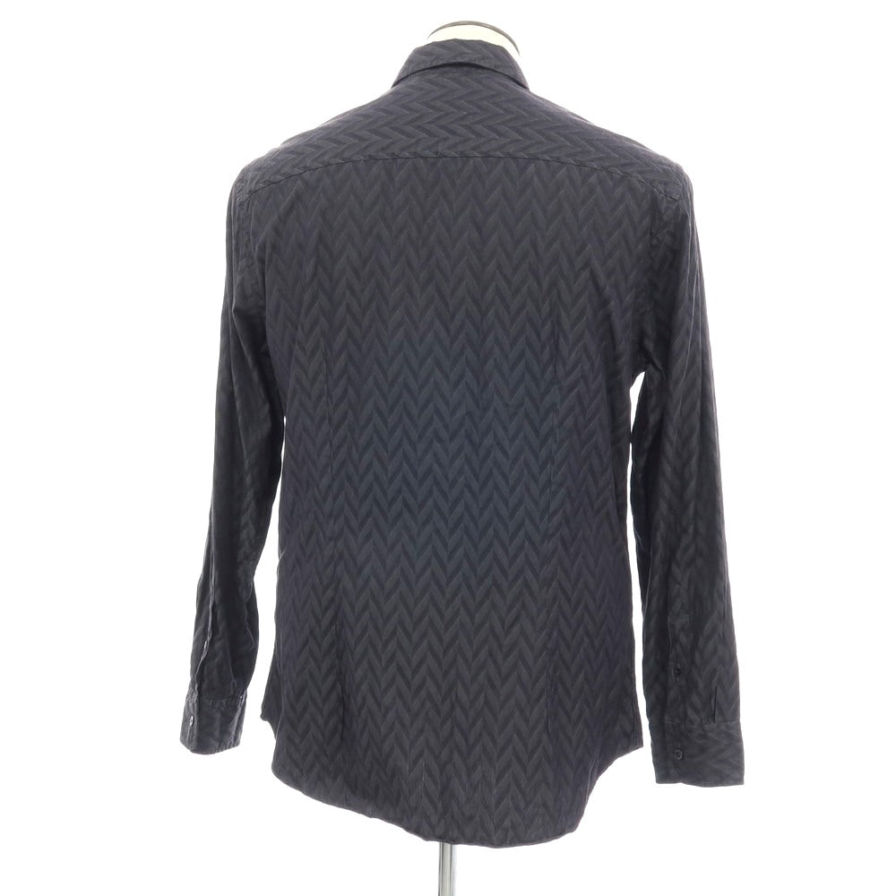 【中古】アルマーニ コレッツォーニ ARMANI COLLEZIONI コットン ヘリンボーン ジャカード レギュラーカラー カジュアルシャツ ダークグレーxブラック【サイズXL】【 状態ランクC 】【 メンズ 】