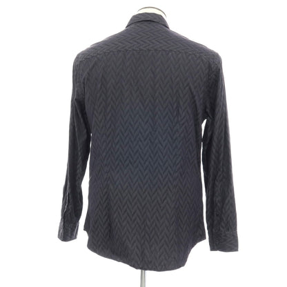 【中古】アルマーニ コレッツォーニ ARMANI COLLEZIONI コットン ヘリンボーン ジャカード レギュラーカラー カジュアルシャツ ダークグレーxブラック【サイズXL】【 状態ランクC 】【 メンズ 】