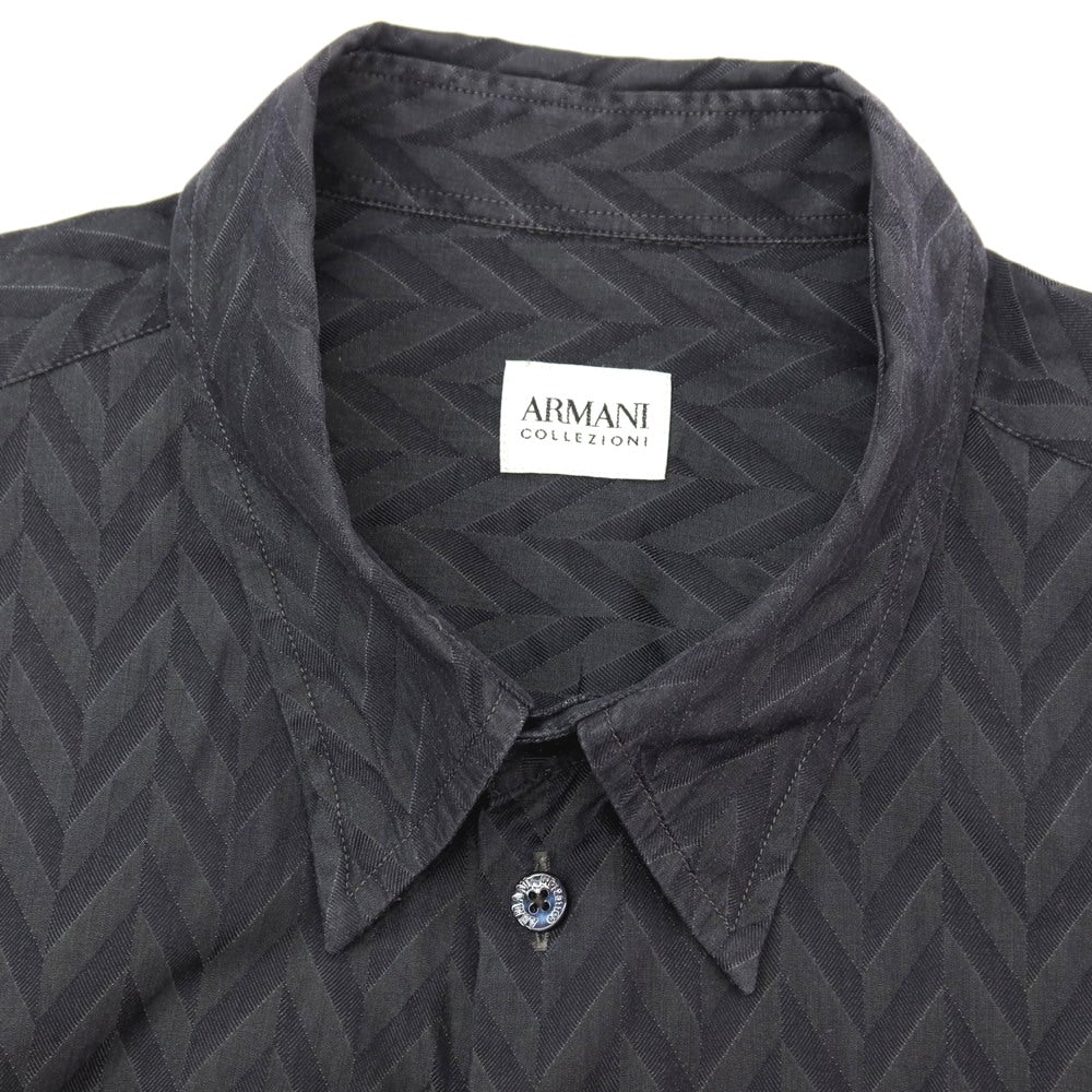 【中古】アルマーニ コレッツォーニ ARMANI COLLEZIONI コットン ヘリンボーン ジャカード レギュラーカラー カジュアルシャツ ダークグレーxブラック【サイズXL】【 状態ランクC 】【 メンズ 】