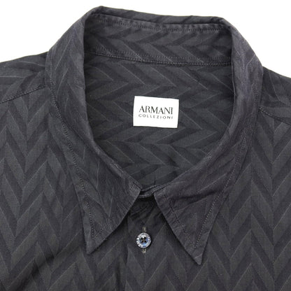 【中古】アルマーニ コレッツォーニ ARMANI COLLEZIONI コットン ヘリンボーン ジャカード レギュラーカラー カジュアルシャツ ダークグレーxブラック【サイズXL】【 状態ランクC 】【 メンズ 】