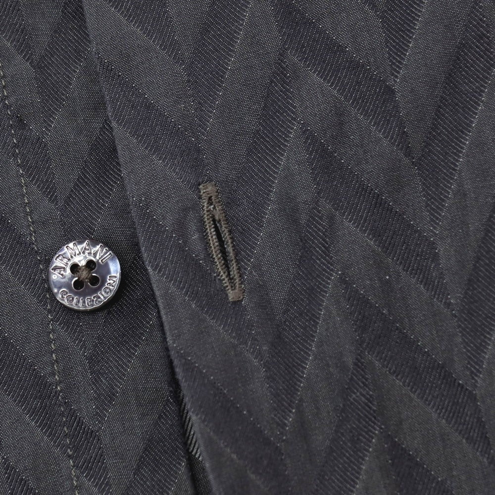【中古】アルマーニ コレッツォーニ ARMANI COLLEZIONI コットン ヘリンボーン ジャカード レギュラーカラー カジュアルシャツ ダークグレーxブラック【サイズXL】【 状態ランクC 】【 メンズ 】