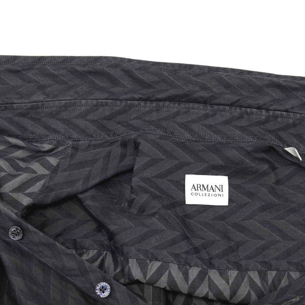 【中古】アルマーニ コレッツォーニ ARMANI COLLEZIONI コットン ヘリンボーン ジャカード レギュラーカラー カジュアルシャツ ダークグレーxブラック【サイズXL】【 状態ランクC 】【 メンズ 】