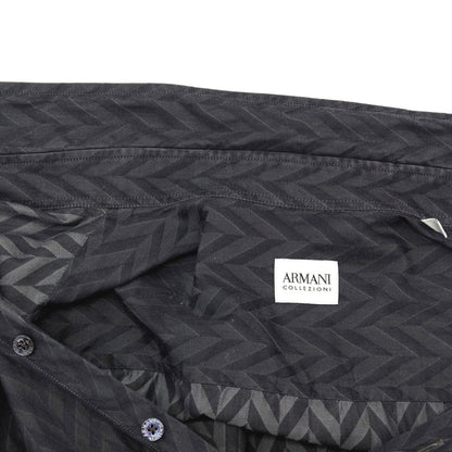 【中古】アルマーニ コレッツォーニ ARMANI COLLEZIONI コットン ヘリンボーン ジャカード レギュラーカラー カジュアルシャツ ダークグレーxブラック【サイズXL】【 状態ランクC 】【 メンズ 】