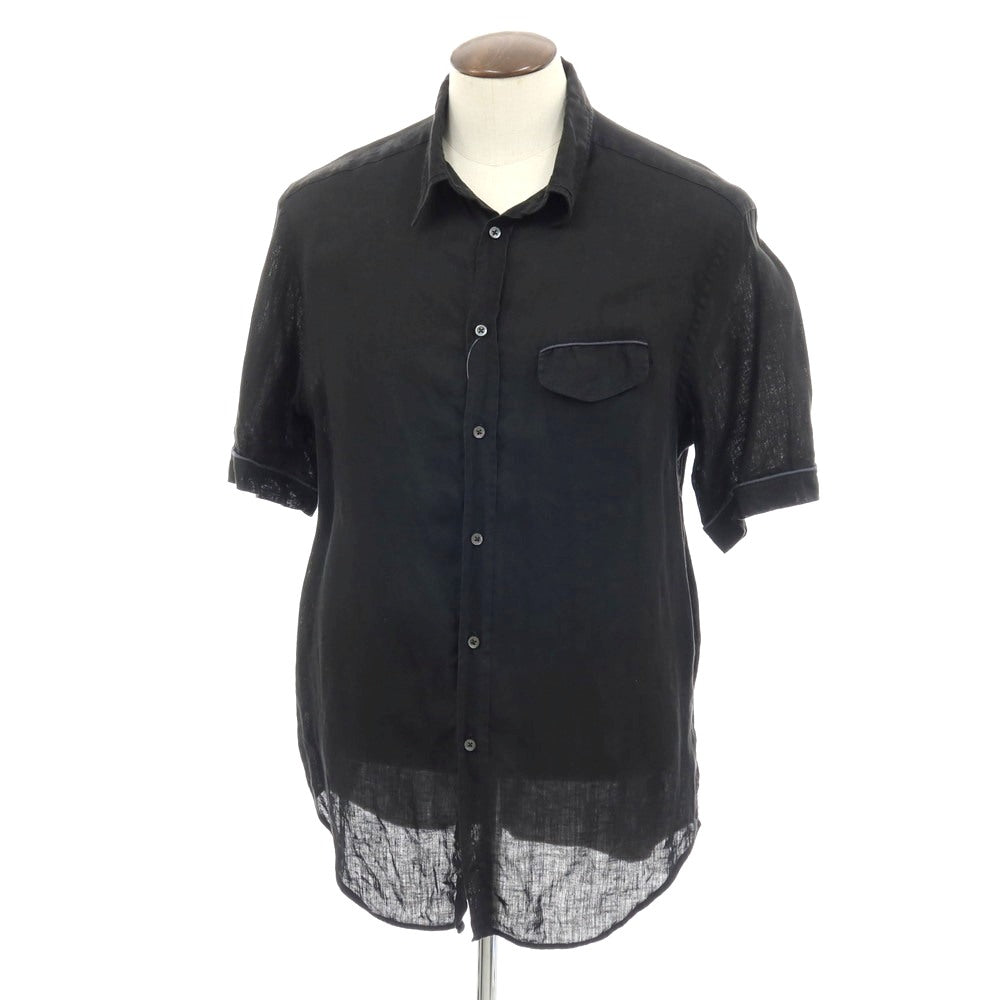 【中古】アルマーニ コレッツォーニ ARMANI COLLEZIONI リネン レギュラーカラー 半袖シャツ ブラック【サイズXL】【 状態ランクC 】【 メンズ 】