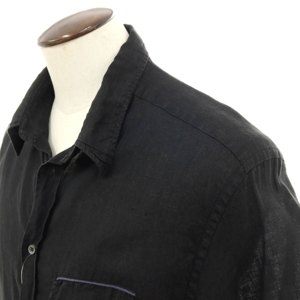 【中古】アルマーニ コレッツォーニ ARMANI COLLEZIONI リネン レギュラーカラー 半袖シャツ ブラック【サイズXL】【 状態ランクC 】【 メンズ 】