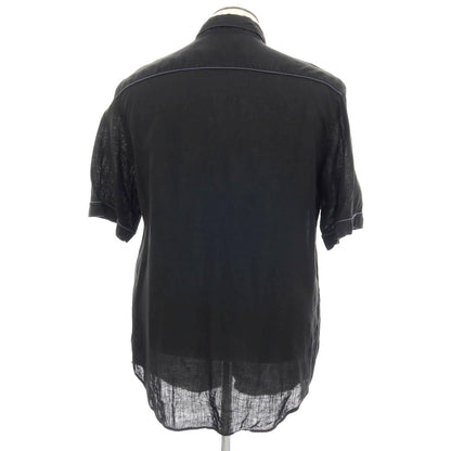 【中古】アルマーニ コレッツォーニ ARMANI COLLEZIONI リネン レギュラーカラー 半袖シャツ ブラック【サイズXL】【 状態ランクC 】【 メンズ 】