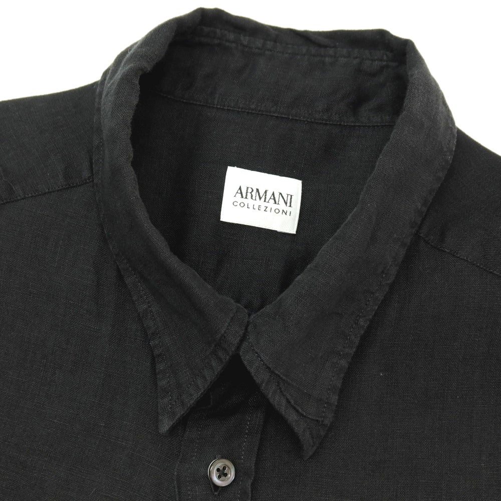 【中古】アルマーニ コレッツォーニ ARMANI COLLEZIONI リネン レギュラーカラー 半袖シャツ ブラック【サイズXL】【 状態ランクC 】【 メンズ 】