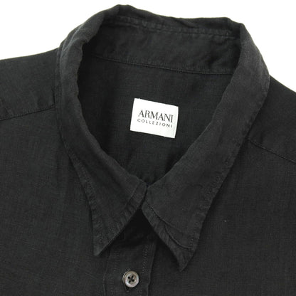 【中古】アルマーニ コレッツォーニ ARMANI COLLEZIONI リネン レギュラーカラー 半袖シャツ ブラック【サイズXL】【 状態ランクC 】【 メンズ 】