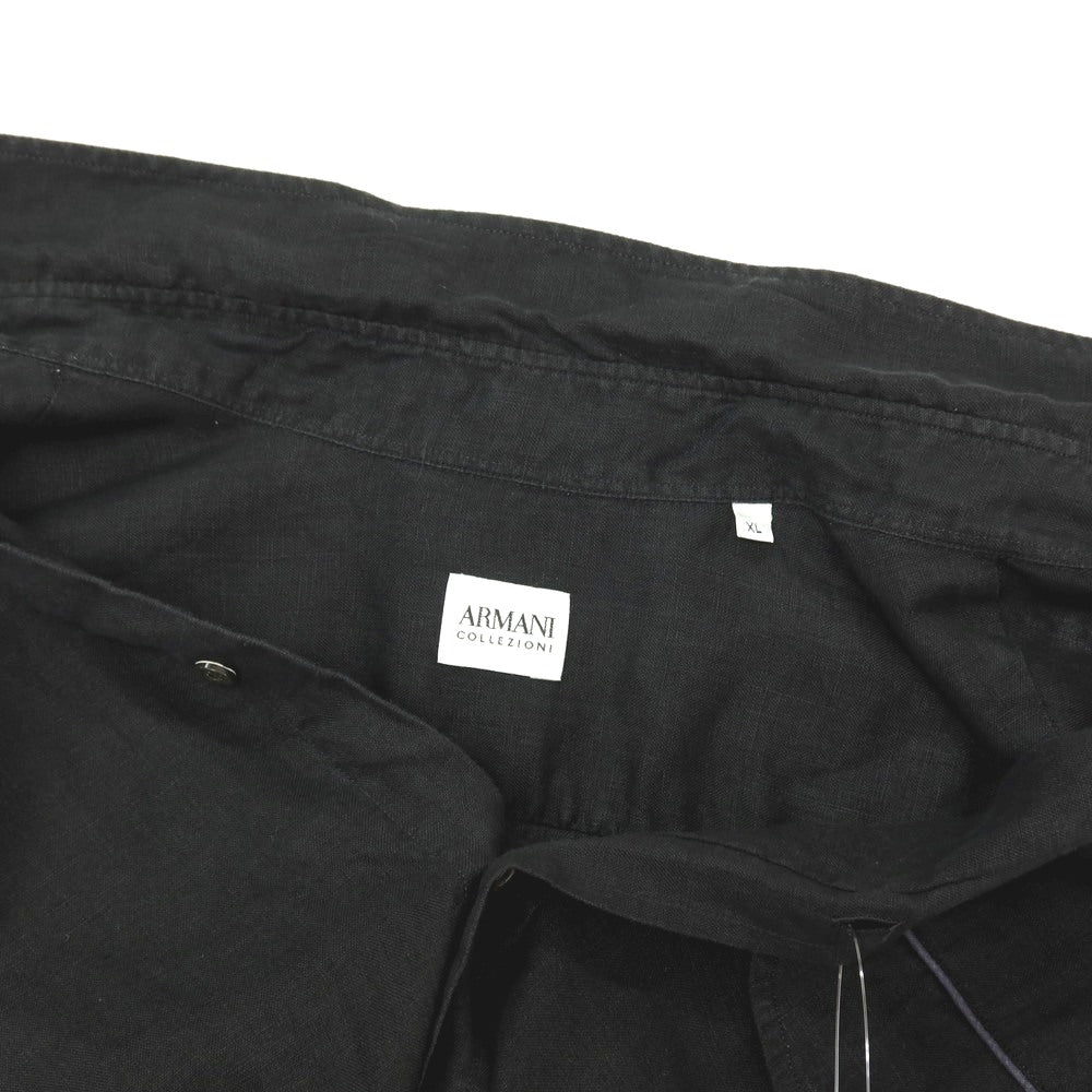 【中古】アルマーニ コレッツォーニ ARMANI COLLEZIONI リネン レギュラーカラー 半袖シャツ ブラック【サイズXL】【 状態ランクC 】【 メンズ 】