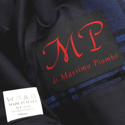 【中古】エム ピー ディ マッシモ ピオンボ MP di MASSIMO PIOMBO シルクリネン チェック 2B テーラードジャケット ブルーxブラック【サイズ42】【 状態ランクB 】【 メンズ 】
