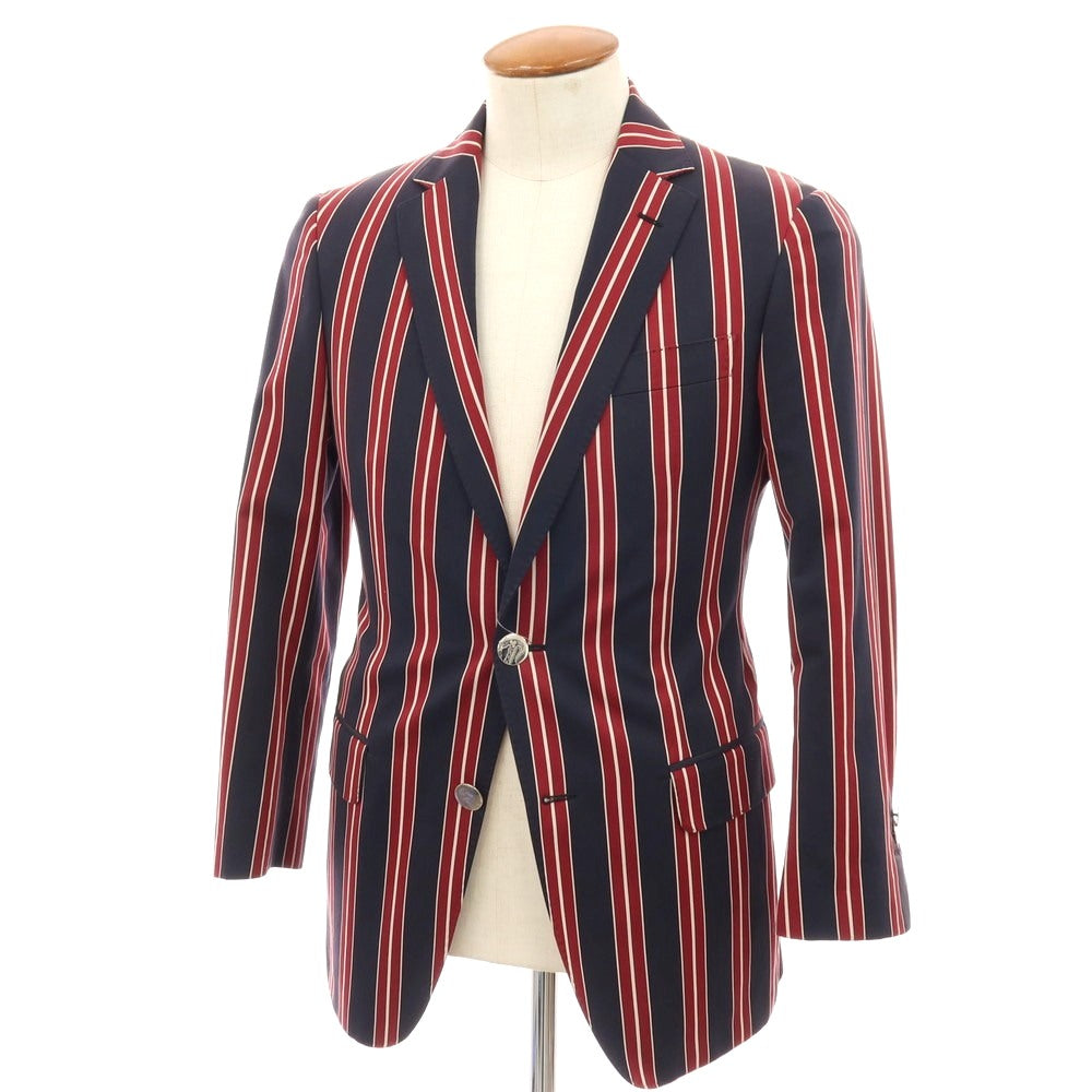 【中古】エトロ ETRO コットン ストライプ 2B カジュアルジャケット ダークネイビーxレッド【サイズ46】【 状態ランクD 】【 メンズ 】