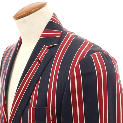 【中古】エトロ ETRO コットン ストライプ 2B カジュアルジャケット ダークネイビーxレッド【サイズ46】【 状態ランクD 】【 メンズ 】