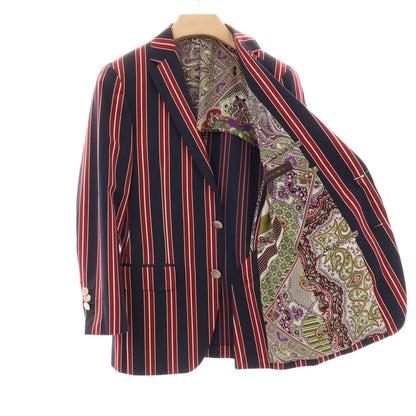 【中古】エトロ ETRO コットン ストライプ 2B カジュアルジャケット ダークネイビーxレッド【サイズ46】【 状態ランクD 】【 メンズ 】