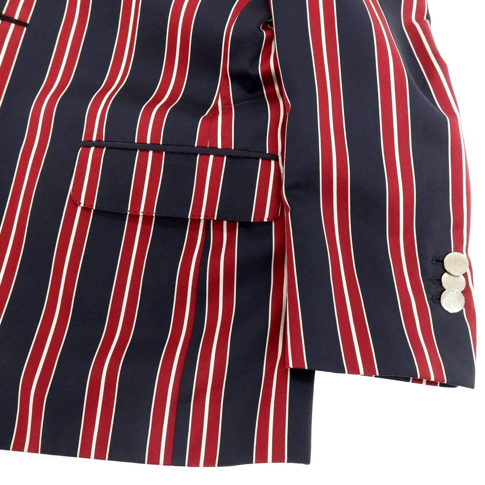 【中古】エトロ ETRO コットン ストライプ 2B カジュアルジャケット ダークネイビーxレッド【サイズ46】【 状態ランクD 】【 メンズ 】