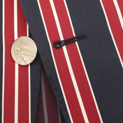 【中古】エトロ ETRO コットン ストライプ 2B カジュアルジャケット ダークネイビーxレッド【サイズ46】【 状態ランクD 】【 メンズ 】