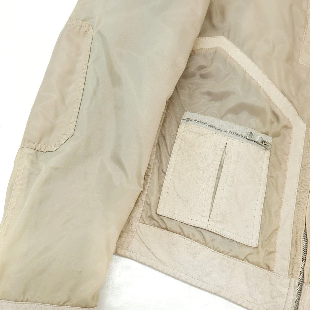 【中古】エトロ ETRO ナイロン×カンガルーレザー シングルライダースジャケット ブルゾン ベージュ系【サイズXS】【 状態ランクD 】【 メンズ 】