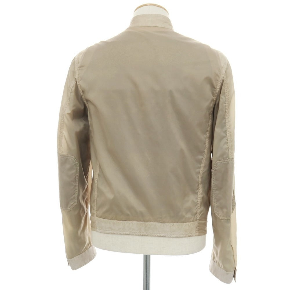 【中古】エトロ ETRO ナイロン×カンガルーレザー シングルライダースジャケット ブルゾン ベージュ系【サイズXS】【 状態ランクD 】【 メンズ 】