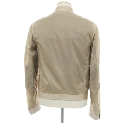 【中古】エトロ ETRO ナイロン×カンガルーレザー シングルライダースジャケット ブルゾン ベージュ系【サイズXS】【 状態ランクD 】【 メンズ 】