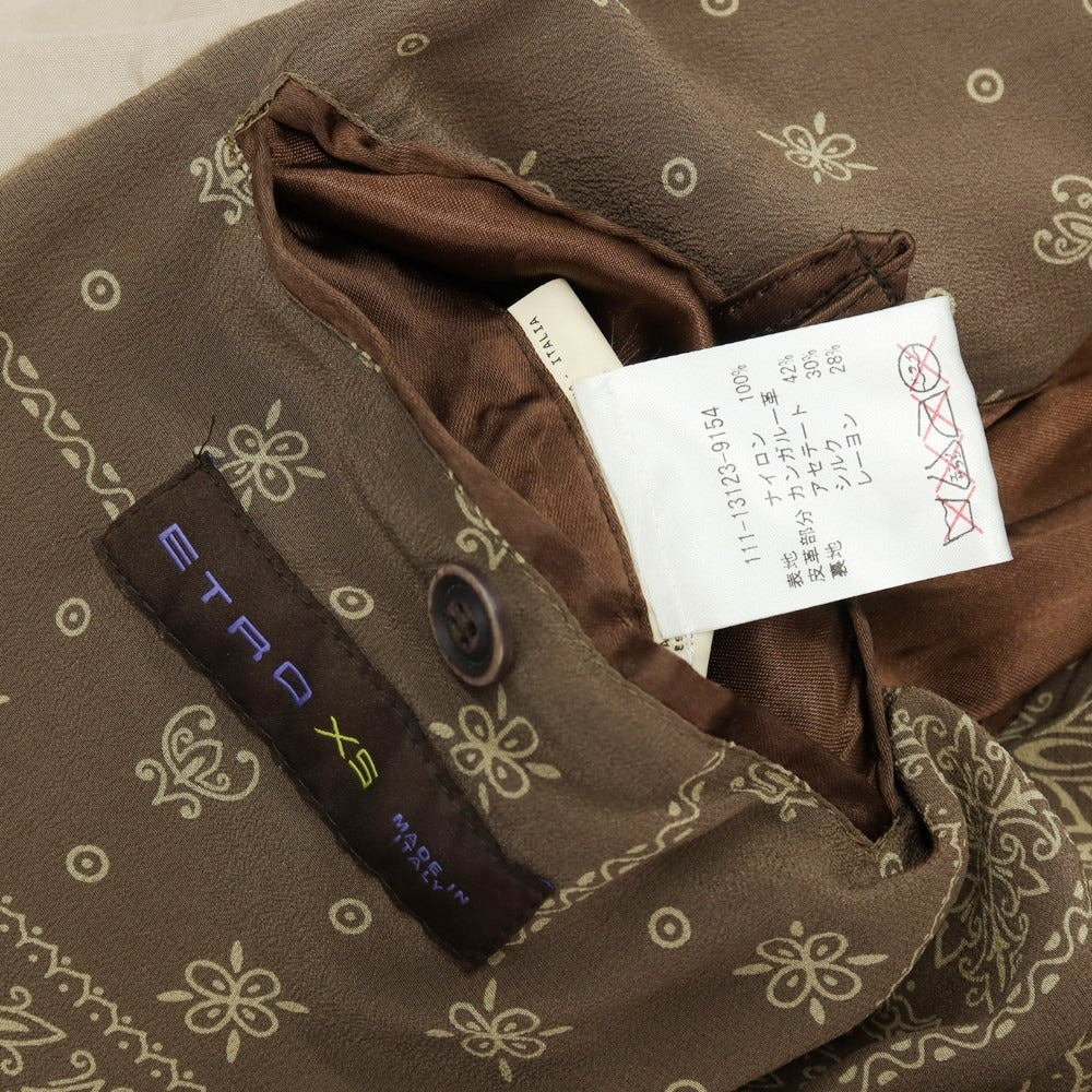 【中古】エトロ ETRO ナイロン×カンガルーレザー シングルライダースジャケット ブルゾン ベージュ系【サイズXS】【 状態ランクD 】【 メンズ 】