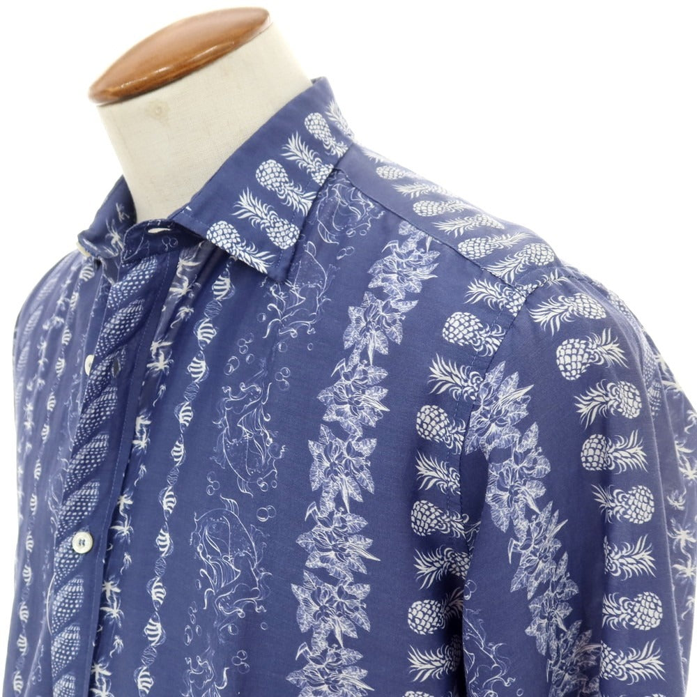 【中古】エトロ ETRO コットンシルク セミワイドカラー カジュアルシャツ ネイビーxホワイト【サイズM】【 状態ランクC 】【 メンズ 】