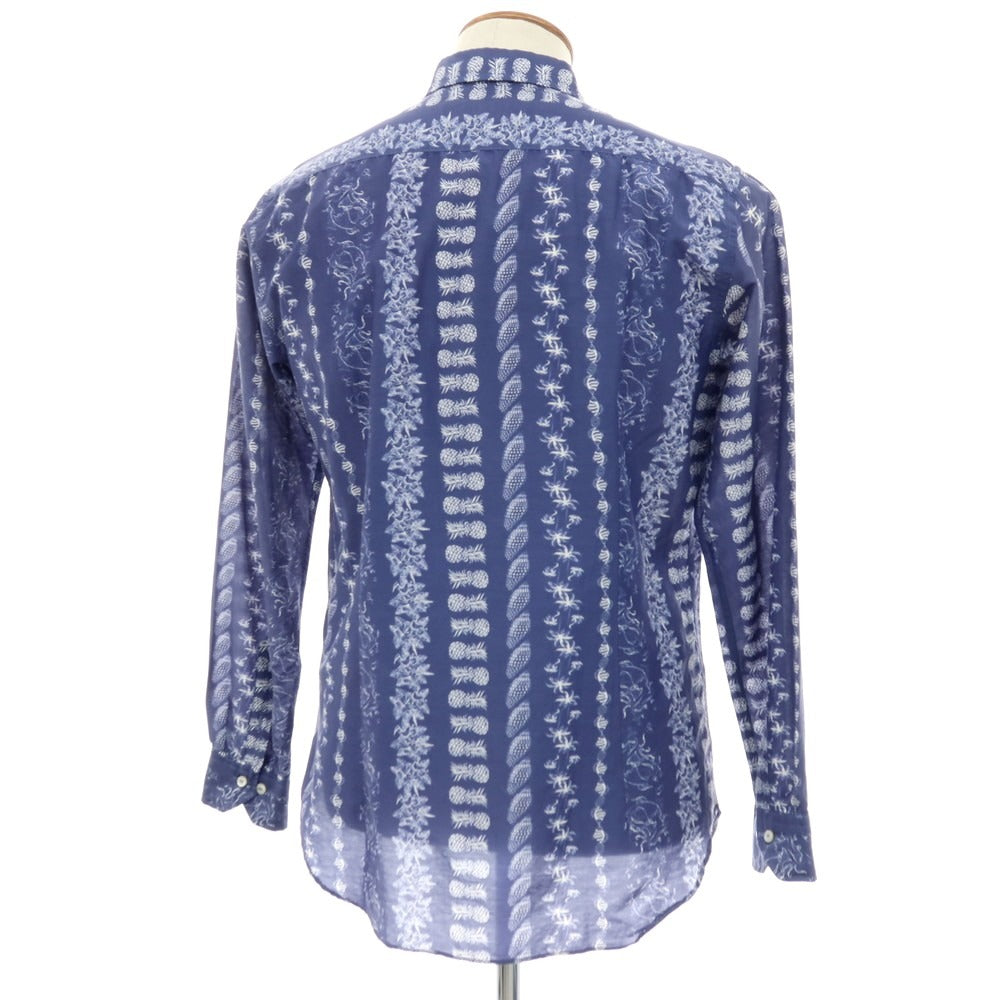 【中古】エトロ ETRO コットンシルク セミワイドカラー カジュアルシャツ ネイビーxホワイト【サイズM】【 状態ランクC 】【 メンズ 】
