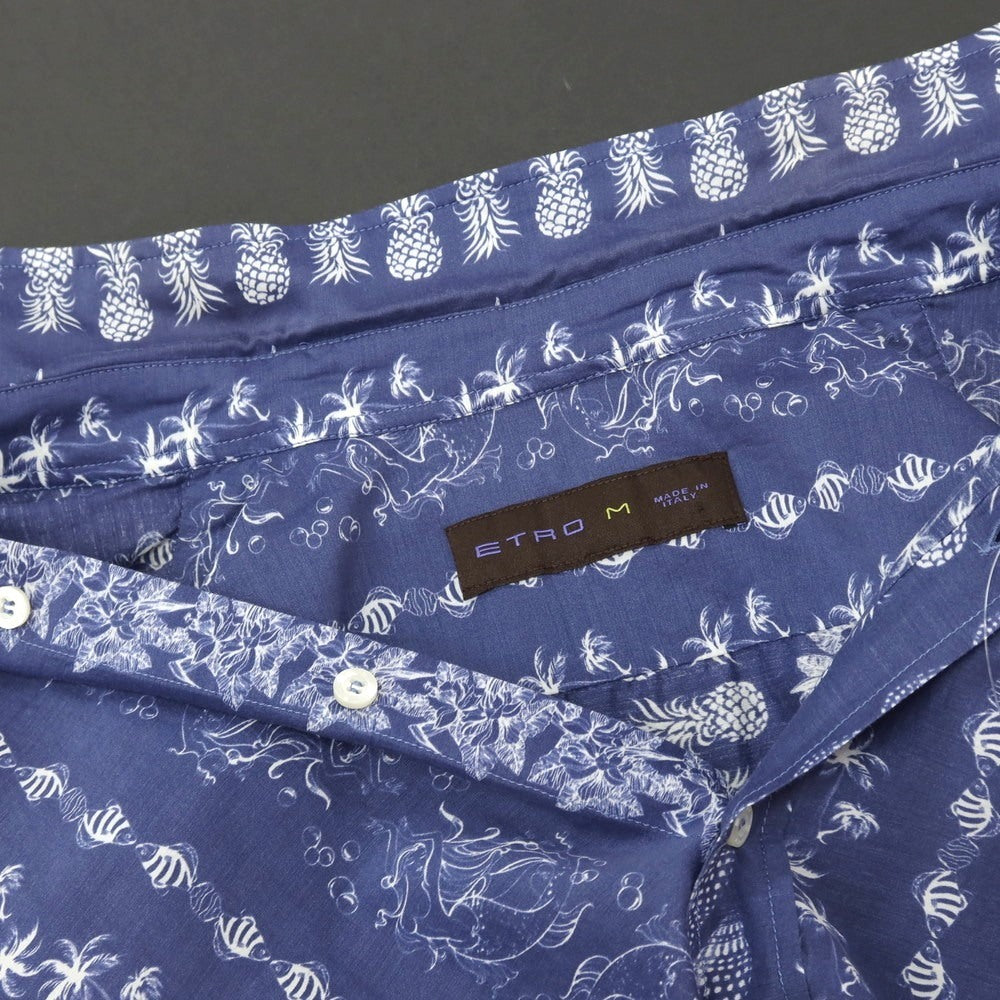 【中古】エトロ ETRO コットンシルク セミワイドカラー カジュアルシャツ ネイビーxホワイト【サイズM】【 状態ランクC 】【 メンズ 】