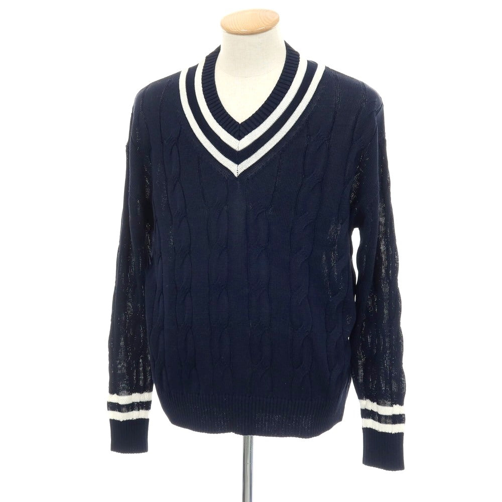 【中古】トラディショナルウェザーウェア Traditional Weatherwear コットン ケーブル編み Vネック プルオーバーニット ネイビーxホワイト【サイズS】【 状態ランクA 】【 メンズ 】