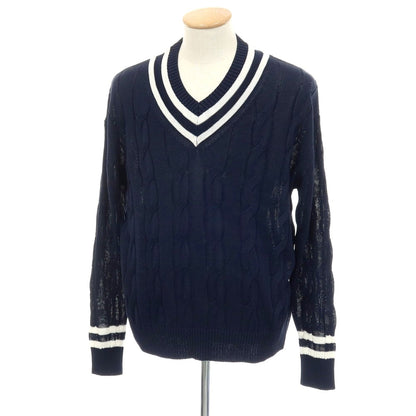 【SALE30%OFF/返品不可】【中古】トラディショナルウェザーウェア Traditional Weatherwear コットン ケーブル編み Vネック プルオーバーニット ネイビーxホワイト【 サイズS 】【 状態ランクA 】【 メンズ 】