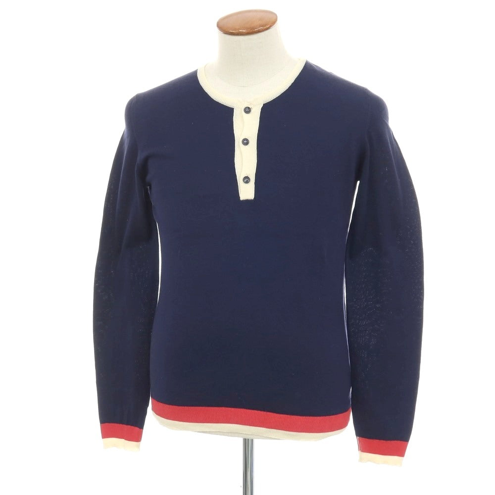 【中古】ロベルトコリーナ ROBERTO COLLINA ハイゲージ コットン ヘンリーネック プルオーバーニット ネイビー【サイズ46】【 状態ランクB 】【 メンズ 】