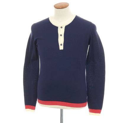 【SALE30%OFF/返品不可】【中古】ロベルトコリーナ ROBERTO COLLINA ハイゲージ コットン ヘンリーネック プルオーバーニット ネイビー【 サイズ46 】【 状態ランクB 】【 メンズ 】
