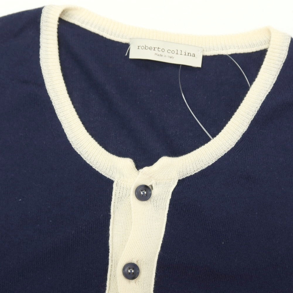 【SALE30%OFF/返品不可】【中古】ロベルトコリーナ ROBERTO COLLINA ハイゲージ コットン ヘンリーネック プルオーバーニット ネイビー【 サイズ46 】【 状態ランクB 】【 メンズ 】
