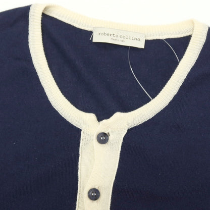 【SALE30%OFF/返品不可】【中古】ロベルトコリーナ ROBERTO COLLINA ハイゲージ コットン ヘンリーネック プルオーバーニット ネイビー【 サイズ46 】【 状態ランクB 】【 メンズ 】