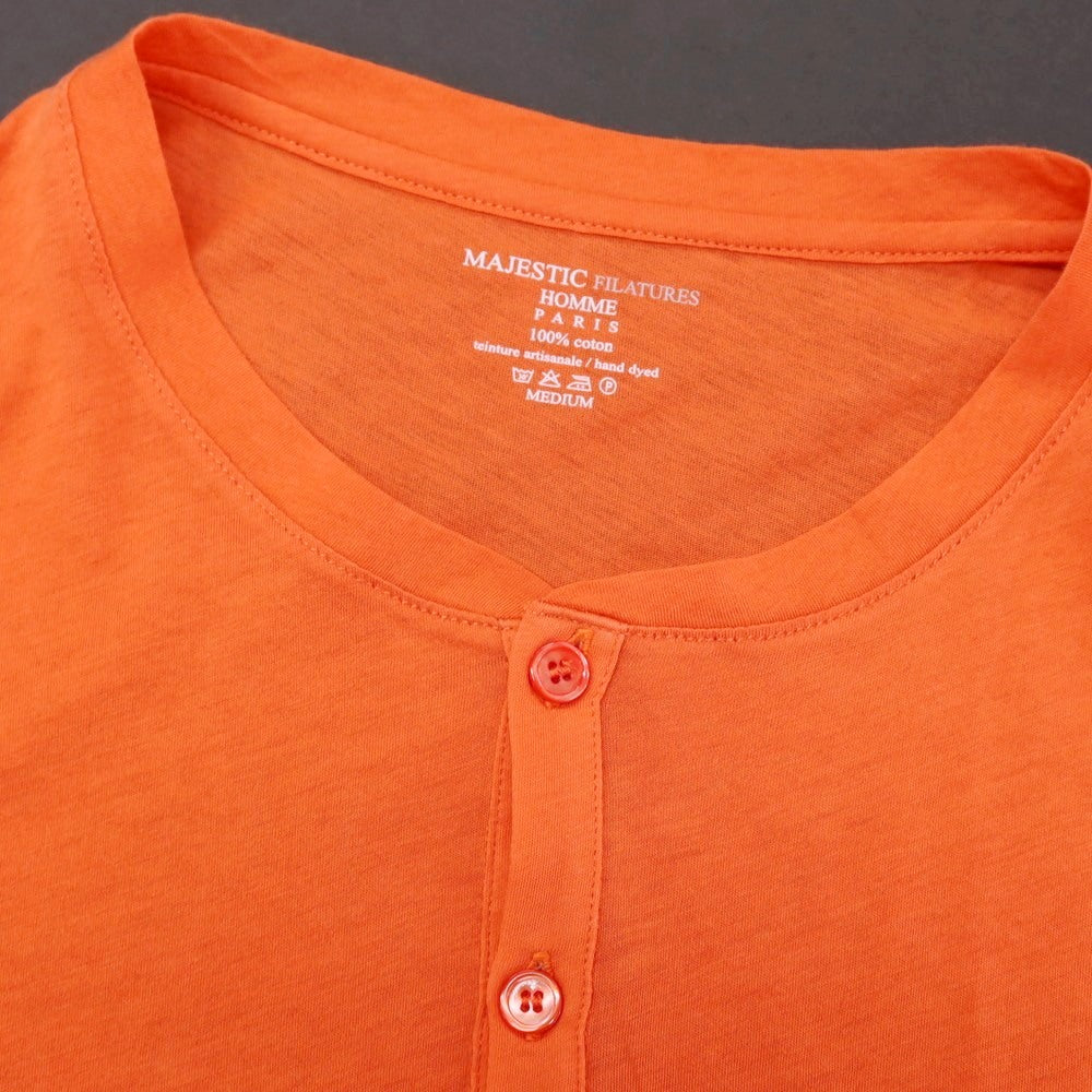 【SALE30%OFF/返品不可】【中古】マジェスティック フィラチュール オム MAJESTIC FILATURES HOMME コットン ヘンリーネック 半袖Ｔシャツ オレンジ【 サイズM 】【 状態ランクD 】【 メンズ 】