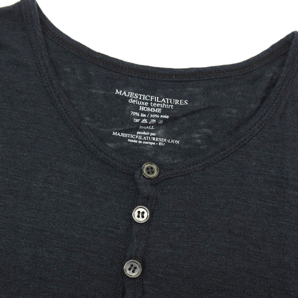 【SALE30%OFF/返品不可】【中古】マジェスティック フィラチュール オム MAJESTIC FILATURES HOMME リネンシルク スラブ ヘンリーネック 半袖Ｔシャツ ブラック【 サイズS 】【 状態ランクB 】【 メンズ 】