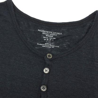 【SALE30%OFF/返品不可】【中古】マジェスティック フィラチュール オム MAJESTIC FILATURES HOMME リネンシルク スラブ ヘンリーネック 半袖Ｔシャツ ブラック【 サイズS 】【 状態ランクB 】【 メンズ 】