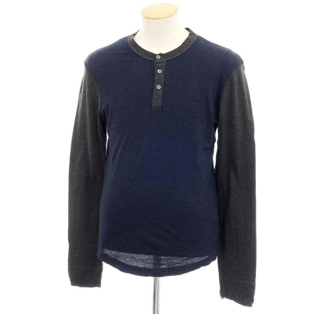 【SALE30%OFF/返品不可】【中古】ジェームスパース JAMES PERSE コットン ヘンリーネック 長袖Ｔシャツ ネイビーxダークグレー【 サイズ 00 】【 状態ランクB 】【 メンズ 】