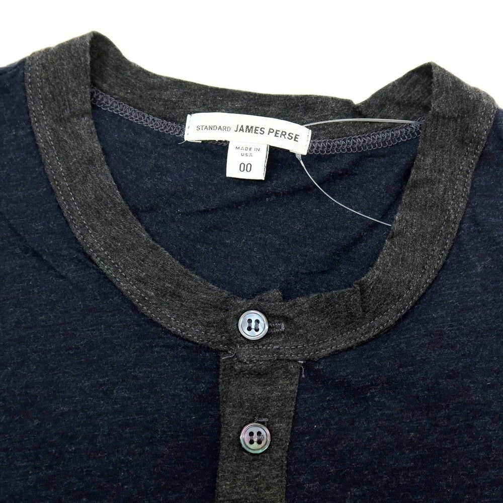 【SALE30%OFF/返品不可】【中古】ジェームスパース JAMES PERSE コットン ヘンリーネック 長袖Ｔシャツ ネイビーxダークグレー【 サイズ 00 】【 状態ランクB 】【 メンズ 】
