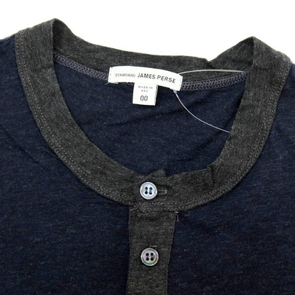 【SALE30%OFF/返品不可】【中古】ジェームスパース JAMES PERSE コットン ヘンリーネック 長袖Ｔシャツ ネイビーxダークグレー【 サイズ 00 】【 状態ランクB 】【 メンズ 】