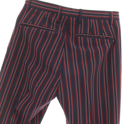 【中古】アントレアミ ENTRE AMIS GAGA ポリエステルウールポリウレタン サッカー ストライプ カジュアルスラックスパンツ ネイビーxレッド【サイズ34】【 状態ランクB 】【 メンズ 】