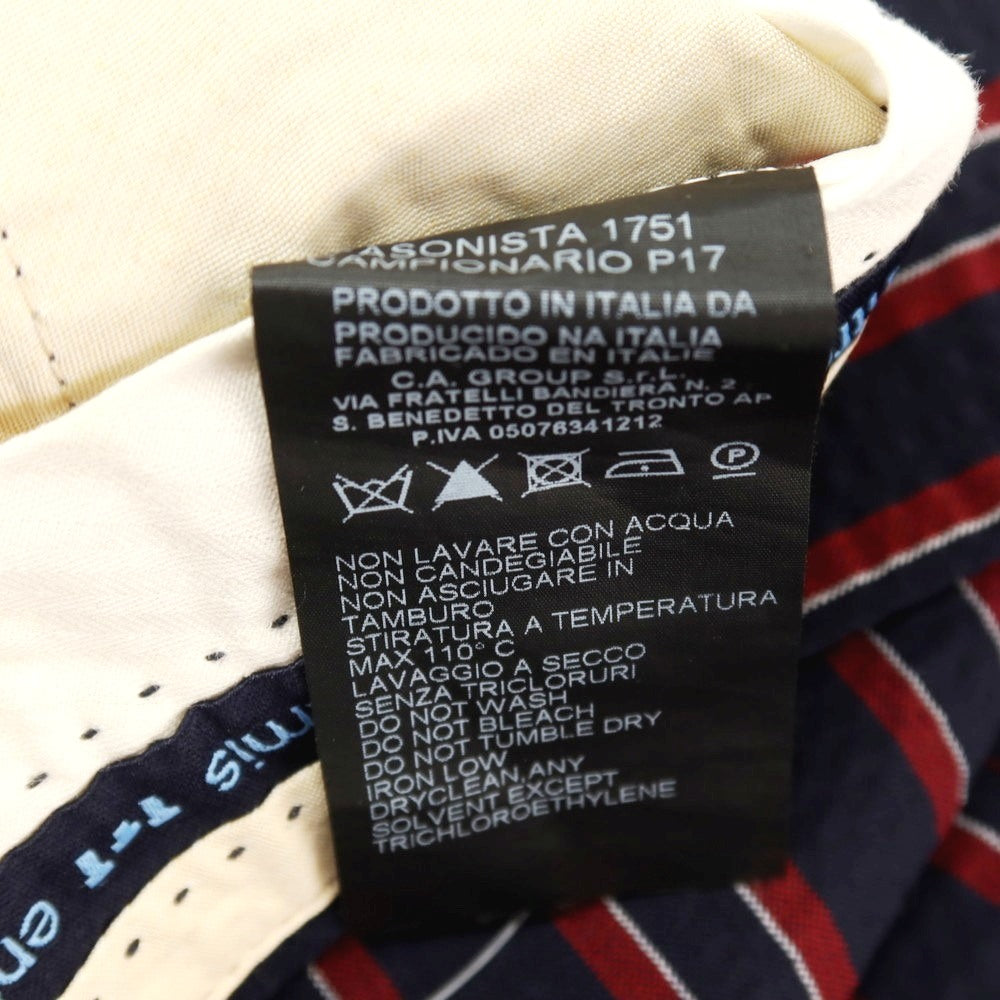 【中古】アントレアミ ENTRE AMIS GAGA ポリエステルウールポリウレタン サッカー ストライプ カジュアルスラックスパンツ ネイビーxレッド【サイズ34】【 状態ランクB 】【 メンズ 】
