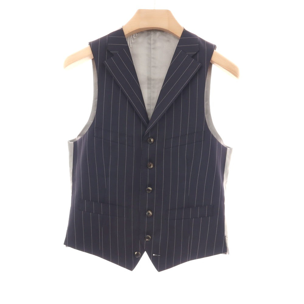 【中古】テーラーフィールズ tailorfields スリーピース ウール ストライプ 2つボタンスーツ ダークネイビーxホワイト【サイズ上38/下79/ジレ44】【 状態ランクB 】【 メンズ 】