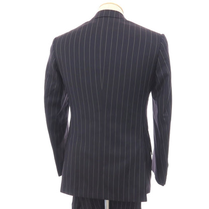 【中古】テーラーフィールズ tailorfields スリーピース ウール ストライプ 2つボタンスーツ ダークネイビーxホワイト【サイズ上38/下79/ジレ44】【 状態ランクB 】【 メンズ 】
