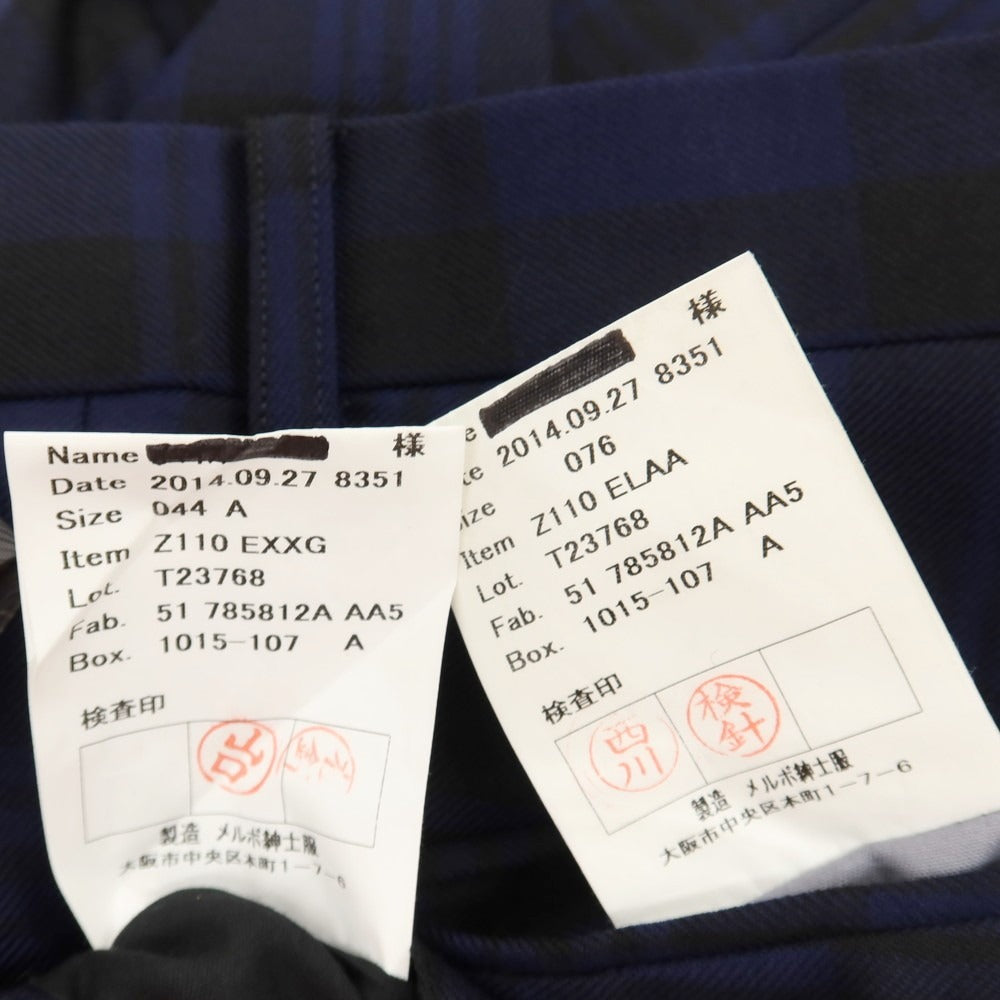 【中古】テーラーフィールズ tailorfields スリーピース ウール チェック 2つボタンスーツ ライトネイビーxブラック【サイズ上38/下76/ジレ44】【 状態ランクB 】【 メンズ 】