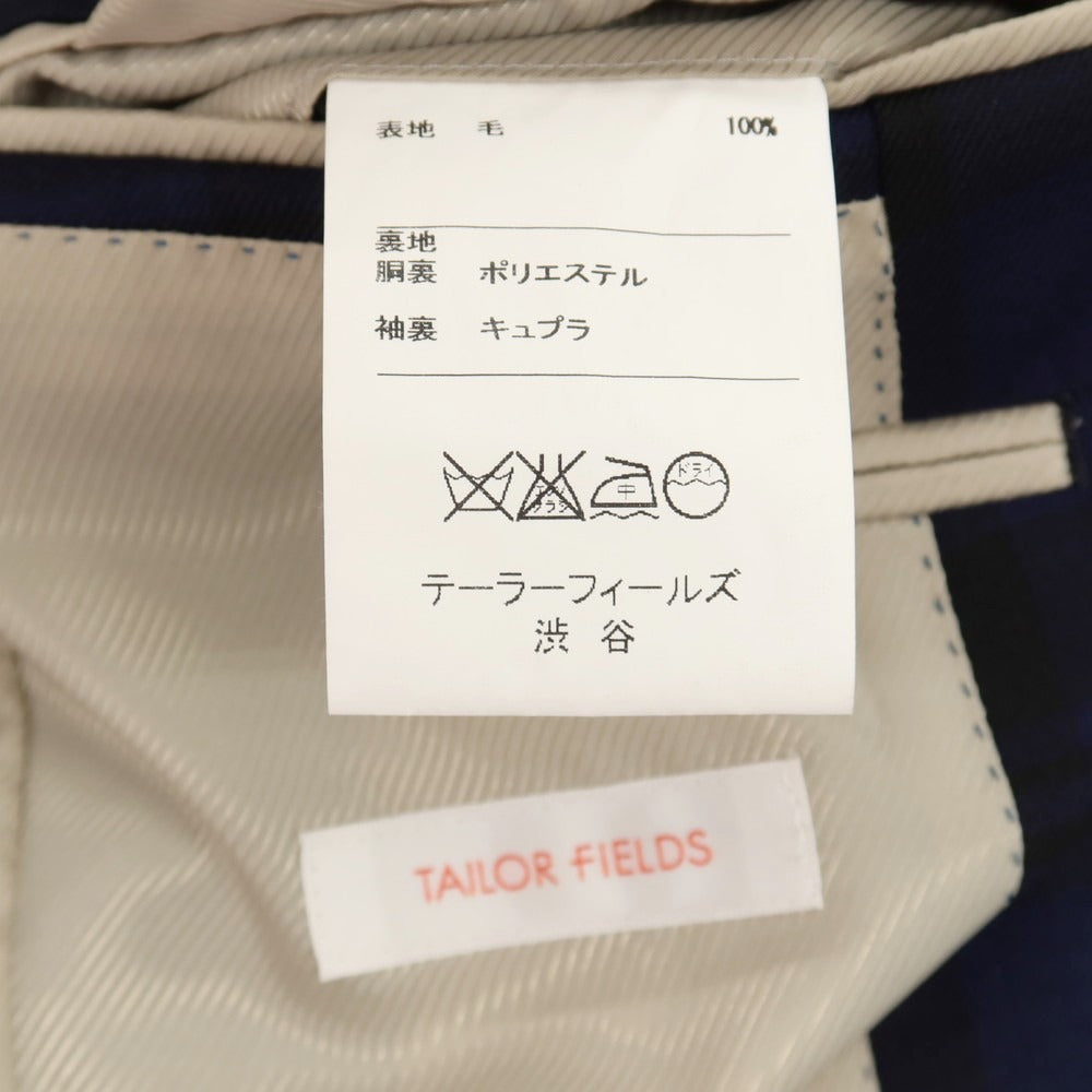 【中古】テーラーフィールズ tailorfields スリーピース ウール チェック 2つボタンスーツ ライトネイビーxブラック【サイズ上38/下76/ジレ44】【 状態ランクB 】【 メンズ 】