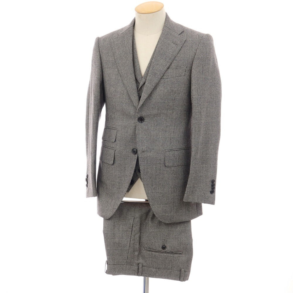 【中古】アザブテーラー azabu tailor WORLD TRAVELER ウール グレンチェック 2つボタンスーツ ブラックxホワイト【サイズ上42/下79/ジレ44】【 状態ランクB 】【 メンズ 】