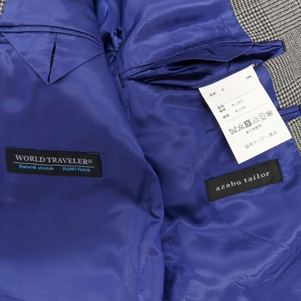 【中古】アザブテーラー azabu tailor WORLD TRAVELER ウール グレンチェック 2つボタンスーツ ブラックxホワイト【サイズ上42/下79/ジレ44】【 状態ランクB 】【 メンズ 】