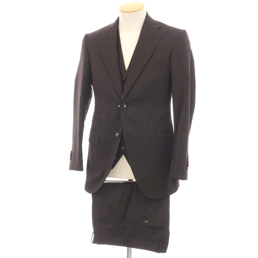 【中古】アザブテーラー azabu tailor スリーピース ウール 2つボタンスーツ ダークブラウン【サイズ上42/下79/ジレ44】【 状態ランクB 】【 メンズ 】
