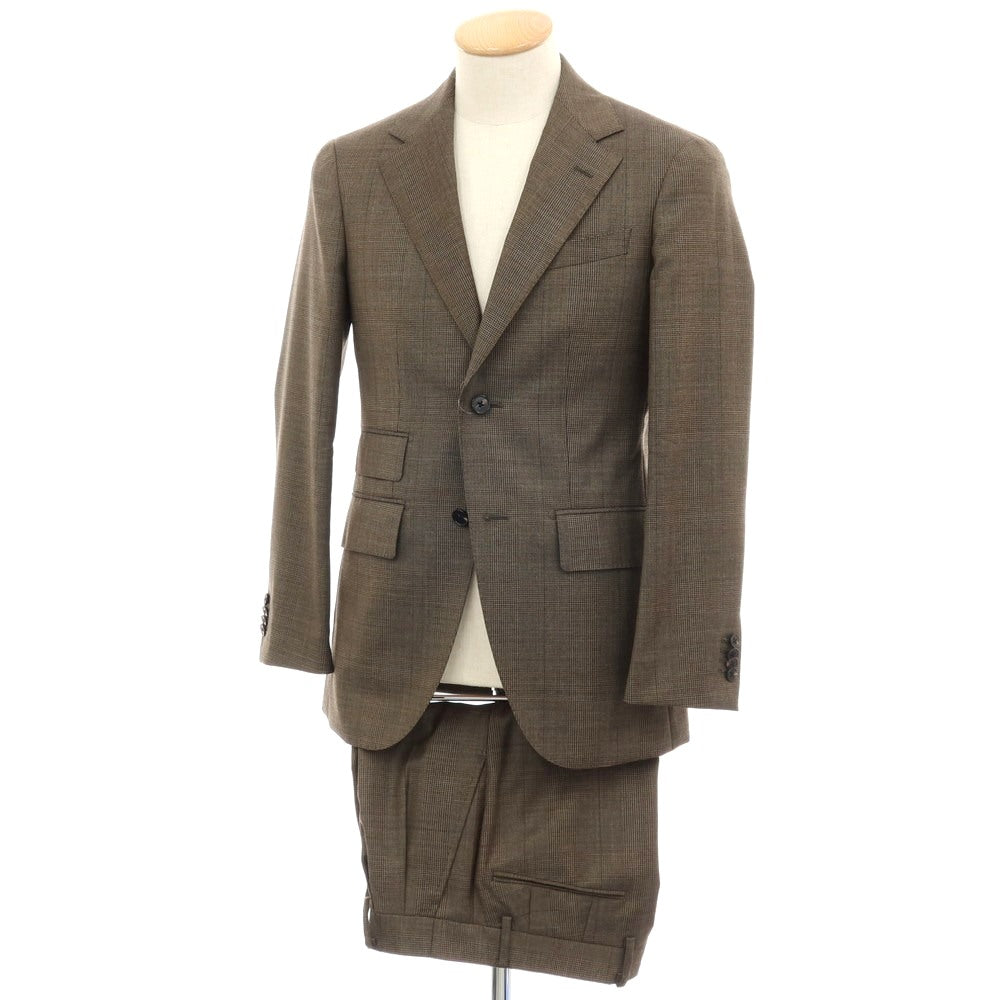 【中古】スーツカンパニー THE SUIT COMPANY ウール グレンチェック 2つボタンスーツ アッシュブラウン【サイズ165（S位）】【 状態ランクB 】【 メンズ 】
